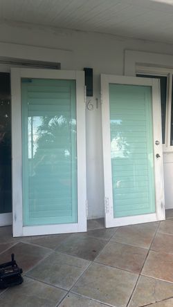 Aluminum Impact Doors with White Frame – Set of 2