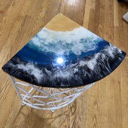 Handmade Resin Ocean Design Corner Table 