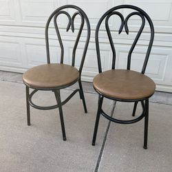 Bistro Heavy Metal Chairs Pair W/ Upholstered Seat