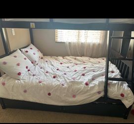 Dark Gray Full Bunk Bed Frame with Ladder