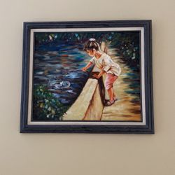 Oil Painting Of A Little Girl With Fishing Pole