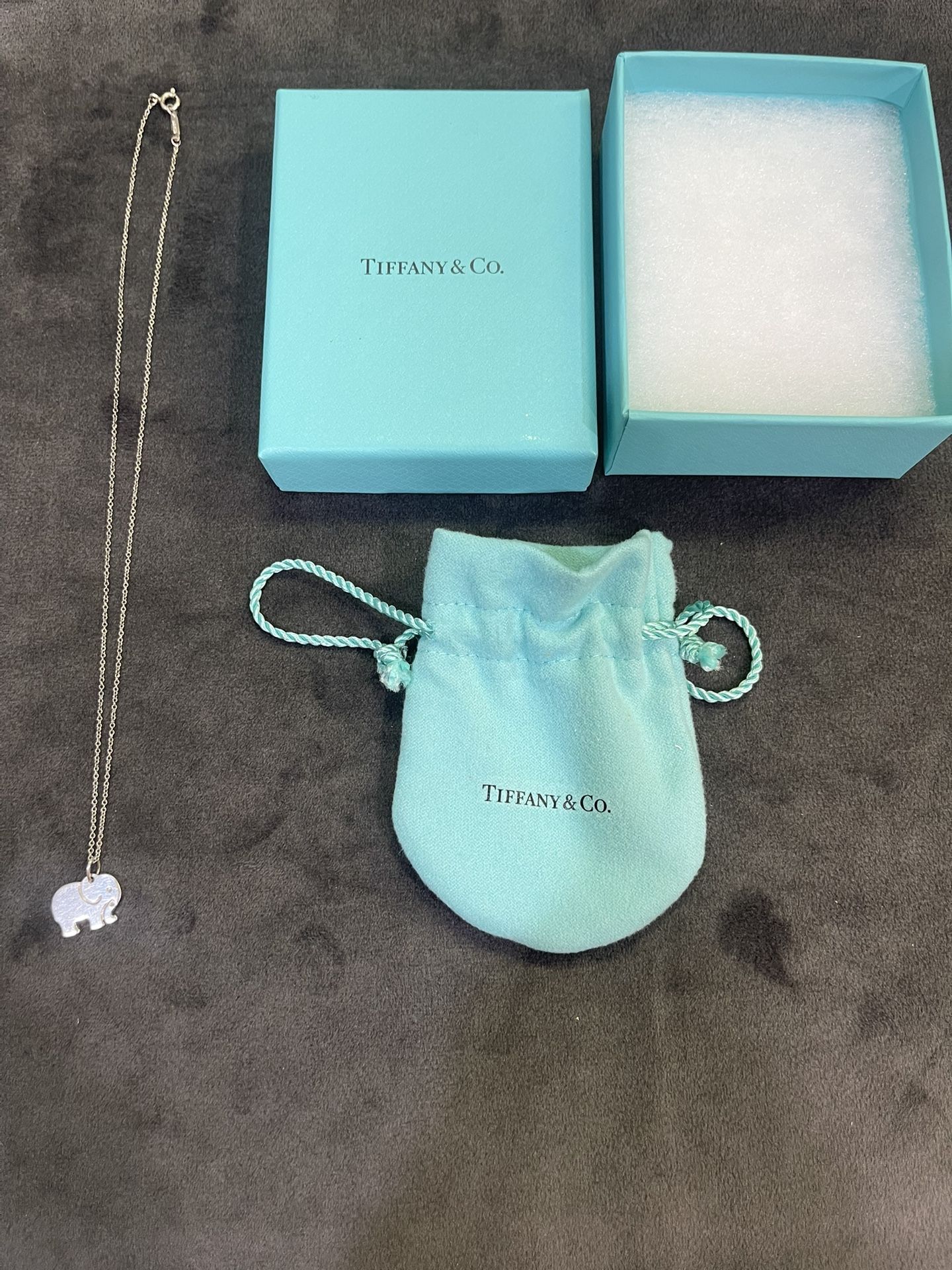 Tiffany & Co. 925 Sterling Elephant Never Forgets Charm Necklace