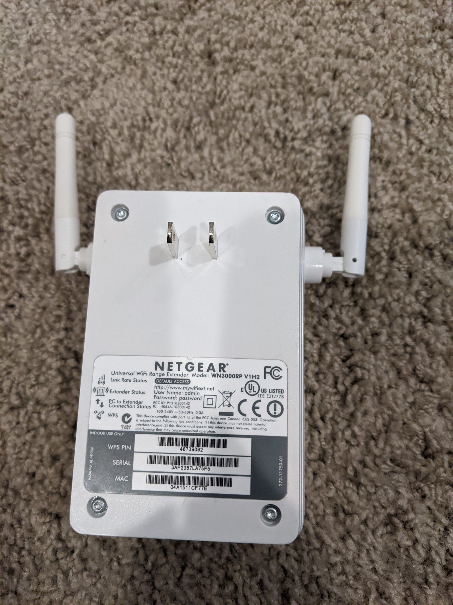 Netgear WiFi extender - WN3000RP model