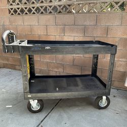 Rubbermaid Utility Cart - 44 x 25 x 33", Black (upgraded wheels, power strip, reinforced handle)