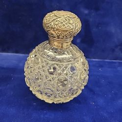 Antique English Birmingham Cut Crystal Sterling Silver Top Perfume Bottle