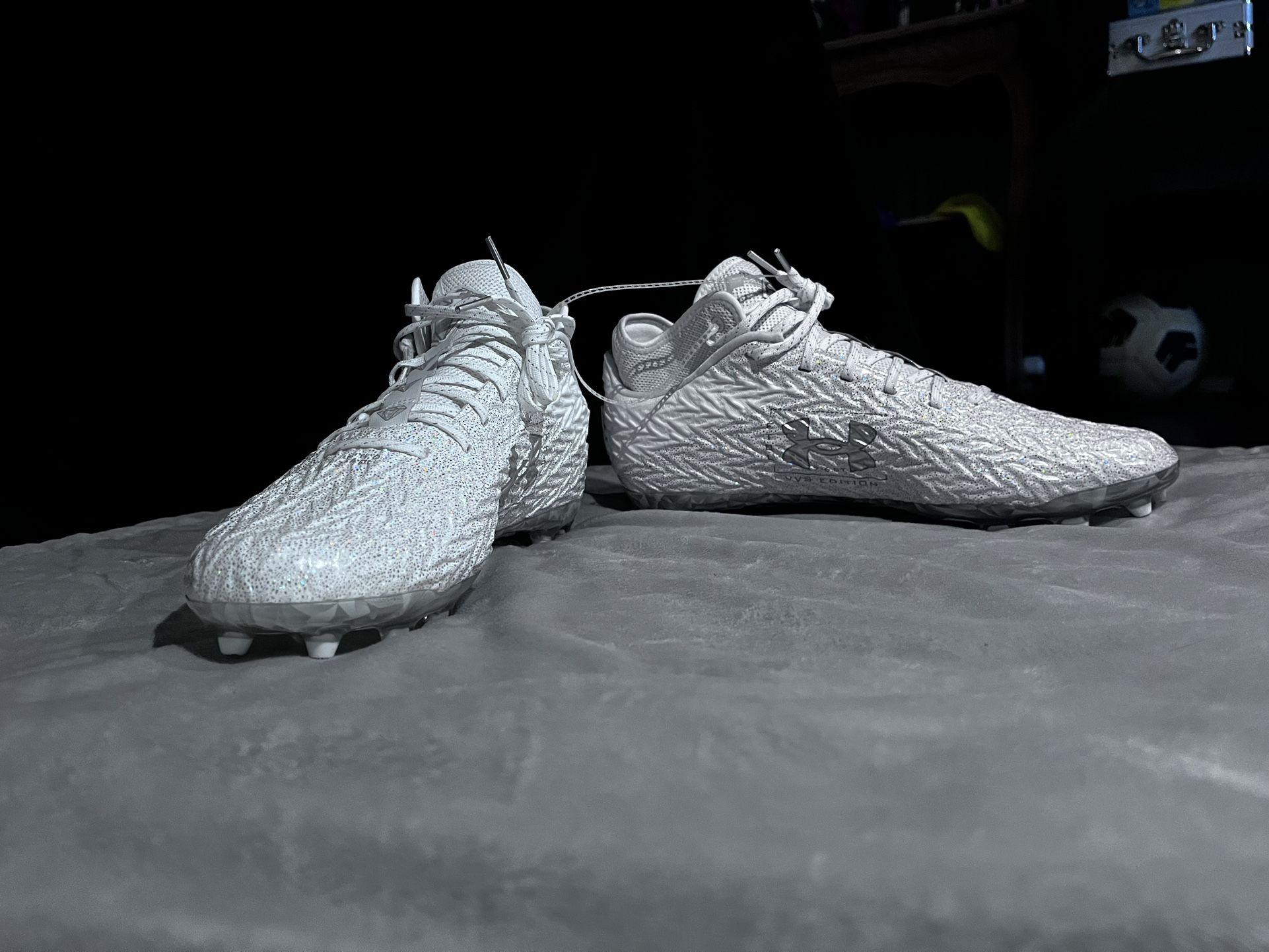 White Under Armor VVS football Cleats