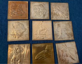 Set of 9 Copper Embossed Relief Tiles