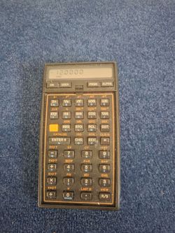 Vintage Hewlett-Packard HP-41C series scientific calculator.