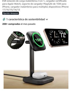 ESR 3-in-1 wireless charging station, certified Apple Watch charger, 15W MagSafe charger stand for iPhone, multi-device wireless charger for iPhone 17