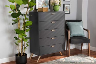 Mid century modern style 5 drawer gray Chest