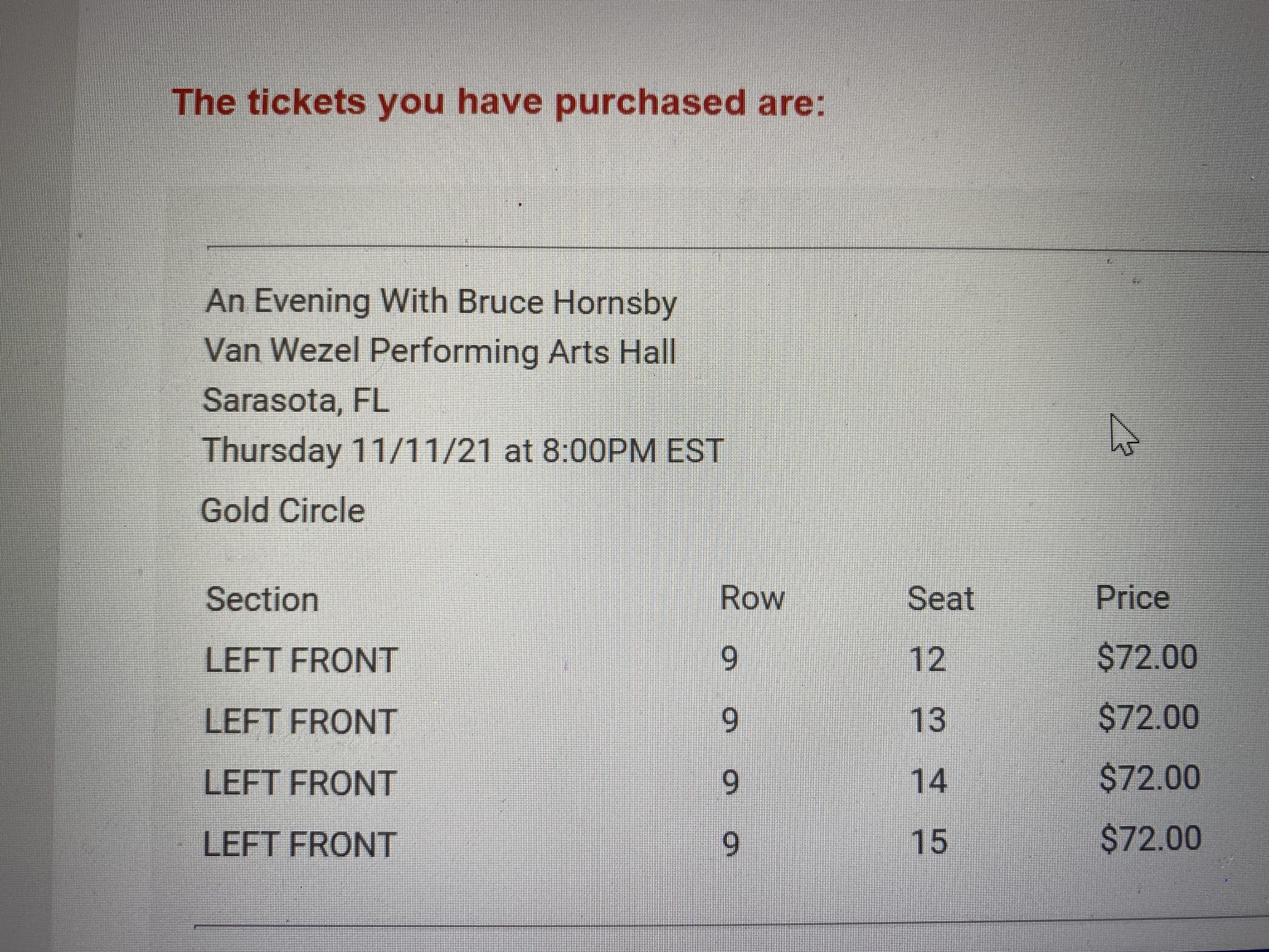 4 Bruce Hornsby Tickets At The Van Wesel