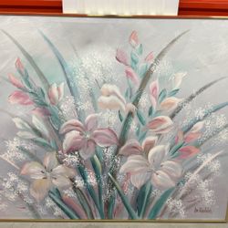 Lee Reynolds Signed Floral Oil Painting on Canvas – Framed