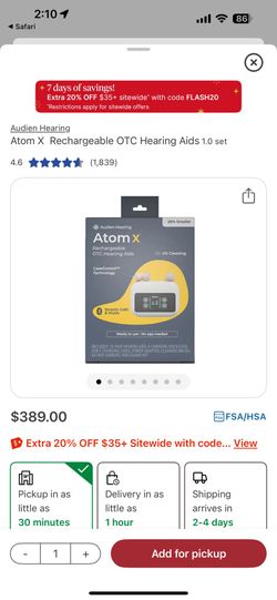 Audien Hearing Atom X rechargable hearing aid Make A Offer!