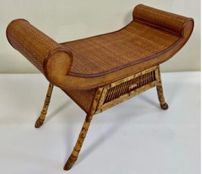 Rattan Bench with Bamboo Legs