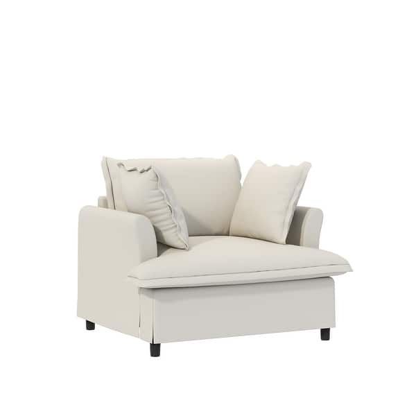 37” Beige Modular Sectional Wide Seat, Armchair With Pillows Modern Upholstered Comfy Single Couch