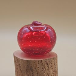 Red Glass Controlled Bubble Apple Paperweight 