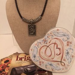 Brighton Retired Leather Braided Cord Choker Necklace 16”Silver Tone Pendant 