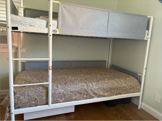 White Metal Bunk Bed Frame with Safety Rail