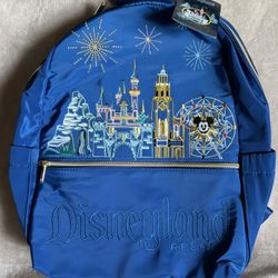 New Disney Resort Blue Iconic Rides Embroidered Backpack 