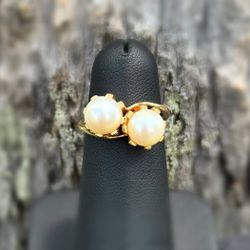 Jewelry 18k solid yellow gold natural pearl ring sz 5.00