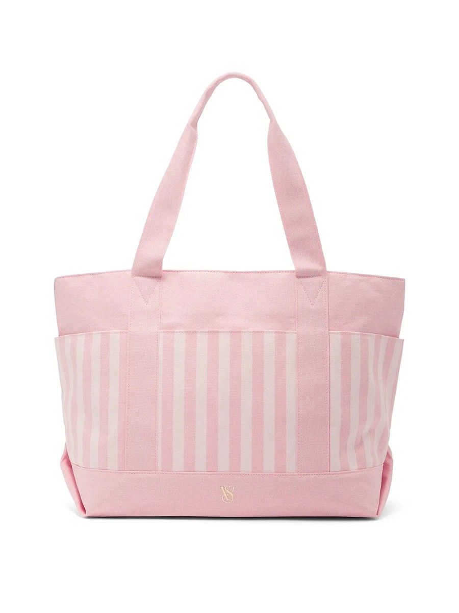 BRAND NEW VICTORIA’S SECRET PINK WHITE STRIPED TOTE BAG WITH OUT TAG