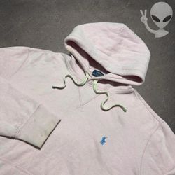 Polo Ralph Lauren Pullover Hoodie Men's Size L Pink Fleece Blue Pony Preppy