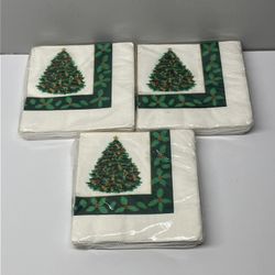 3 Packages Of Vintage Christmas Cocktail Napkins - 48 Count