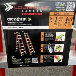 Louisville Ladder Cross Step 8 ft. Fiberglass Leaning Step Ladder (12 ft. Reach), 300 lbs. Load Capacity, Type IA Duty Rating