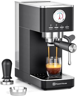 Maestri House Slim Espresso Machine with Milk Frother – 20 Bar MHCM01