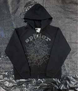 Spider shorts and hoodie zipup black Sp5der OG Web V2 Phantom Zip Up Hoodie