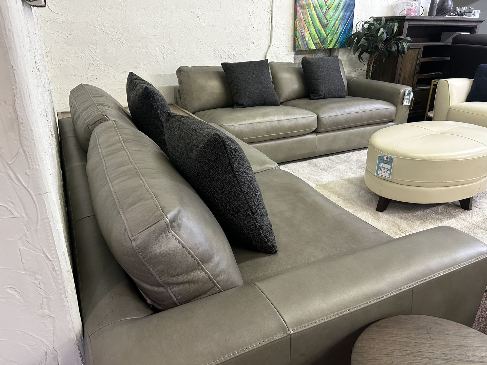 100% Real Leather Contemporary Sectional 
