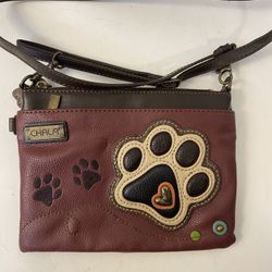 Chala Charming Puppy Dog Paw Print Mini Crossbody Bag Purse; Burgundy