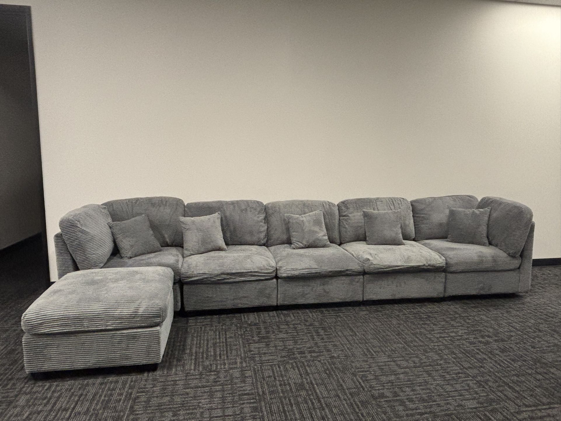 Dark Gray 5-seat Corduroy Reversible Sectional Sofa With One Ottoman