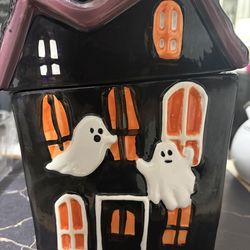 Halloween ghost house cookie jar