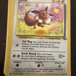 Eevee Pokémon card from the Jungle expansion of the Pokémon Trading Card Game, released in 1999.