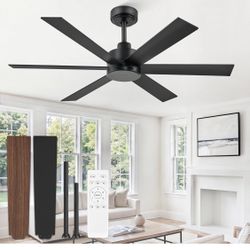 Brand New 48 Inch Ceiling Fan No Light, Black Ceiling Fan Without Light, 6 Blades, Quiet Reversible DC Motor, 6-Speeds, Modern Ceiling Fan for Living 