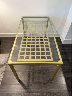Modern Gold Metal and Glass Dining Table