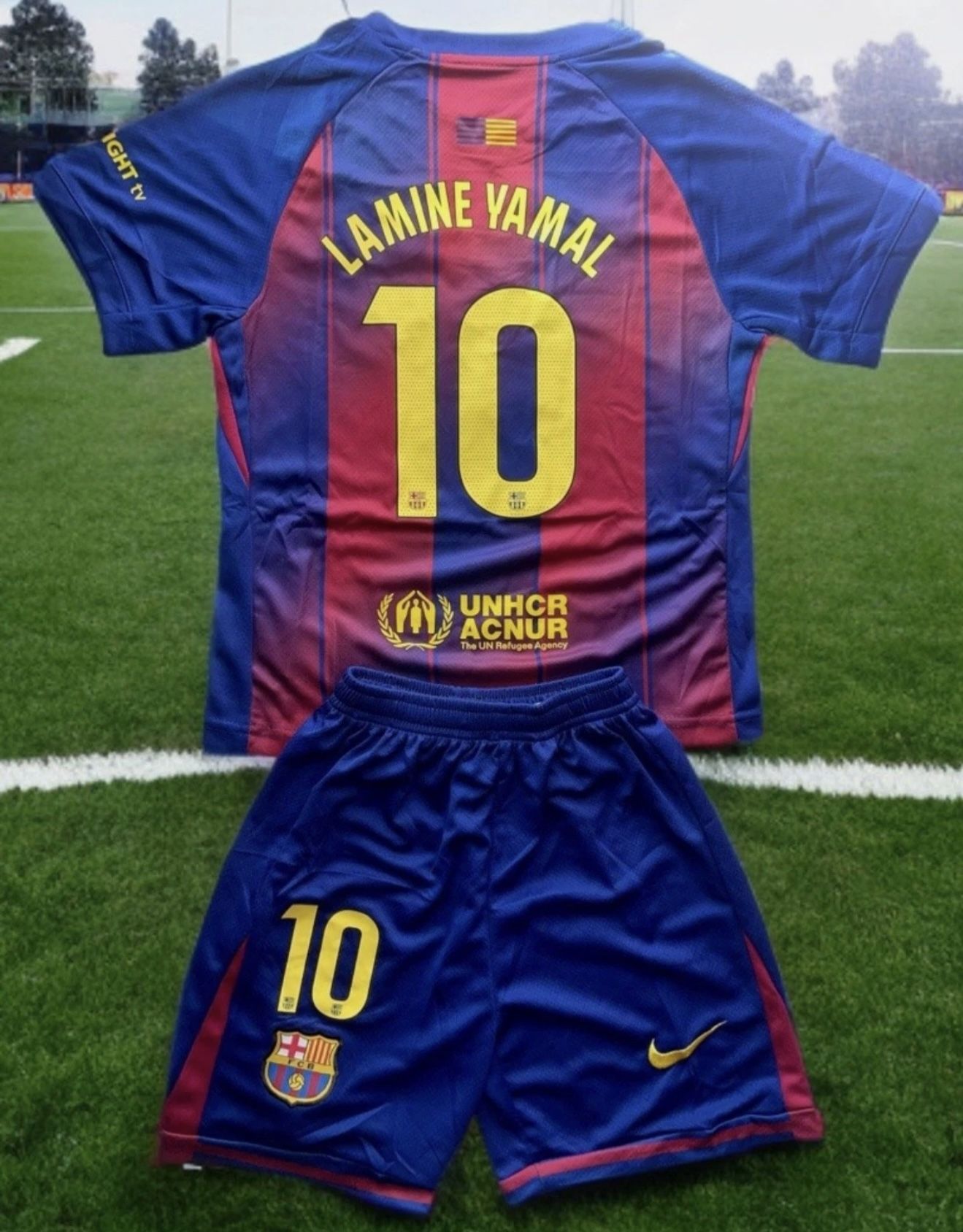 Nike Barcelona Lamine Yamal soccer kit for kids