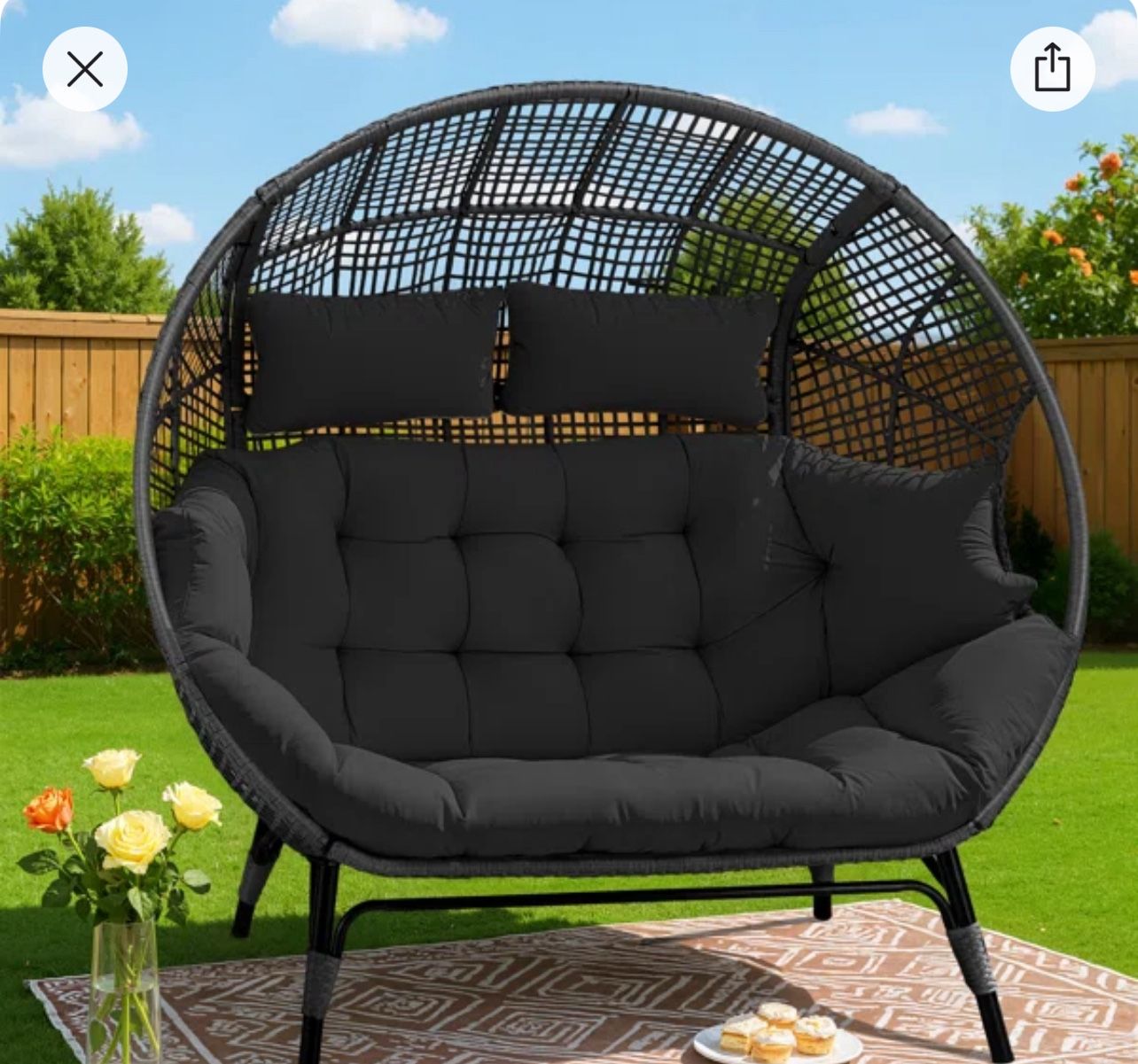 Egg Chair Patio Loveseat With Ottomans
