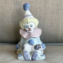 Vtg Lladro Clown Pierrot W/ Puppy Dog Sleeping Circus Figurine