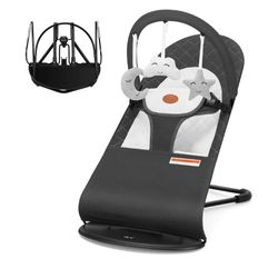HKAI Baby Bouncer, Portable Baby Bouncer Seat for Babies 0-18 Months, 100% Cotton Fabrics, 3 Modes of use with Rocker and Stationary Options, Infant R