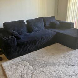 *Free Delivery* Black Corduroy Boneless Sectional Couch Sofa