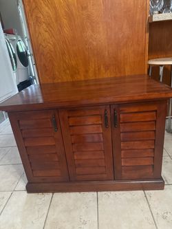 Wood Cabinet with Louvered Doors