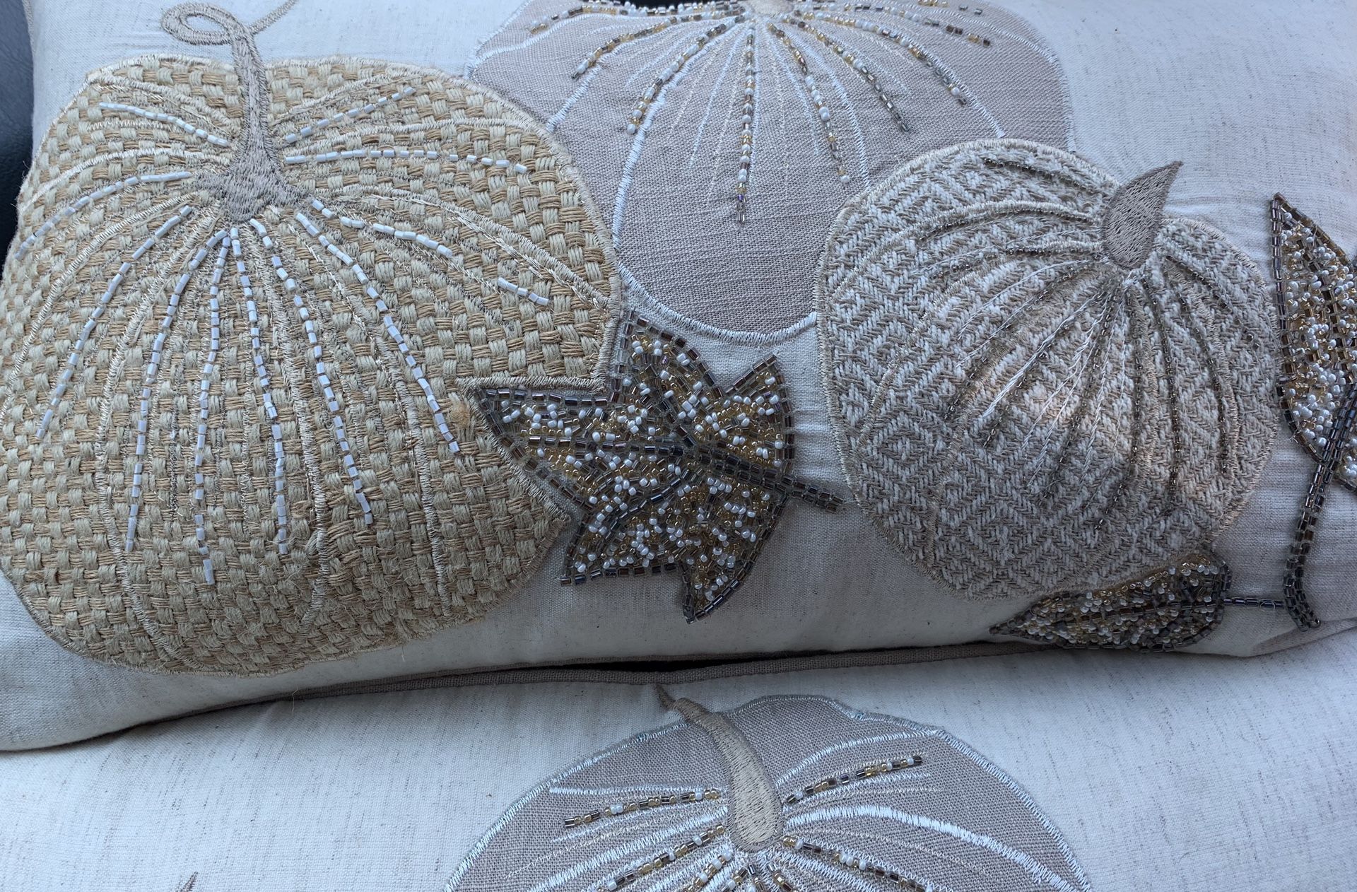 Fall pillow. Beaded leaves. Love the natural colors. Two for $40