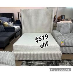Black Friday White fur chenille king platform bed frame 

// Mattress Sold Separately 