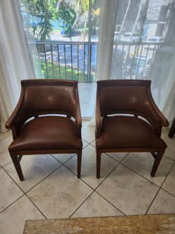 Pair of Leather Barrel Armchair's  Cherry Wood  with Nailhead Trim $59.99- Each Firm