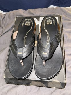 Reef Black Leather Flip Flops Men’s Size 13