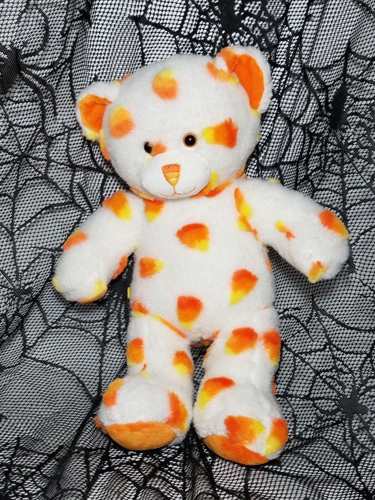 HALLOWEEN Build a Bear Candy Corn Teddy Bear White Orange Yellow Plush 16" toy