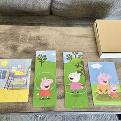 Peppa Pig wooden puzzle toy set  (5 puzzles ) with wooden box
