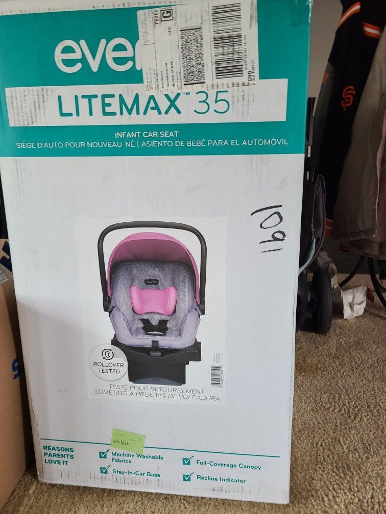 NIB Evenflo Litemax 35 Car Seat In Pink/Gray 